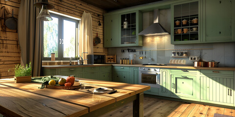 Rustic kitchen home decor farmhouse kitchen old fashioned farmhouse interior Generative Ai
