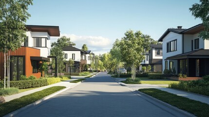 Suburban Serenity - A Picturesque Street of Modern Homes Reflecting Urban Elegance.