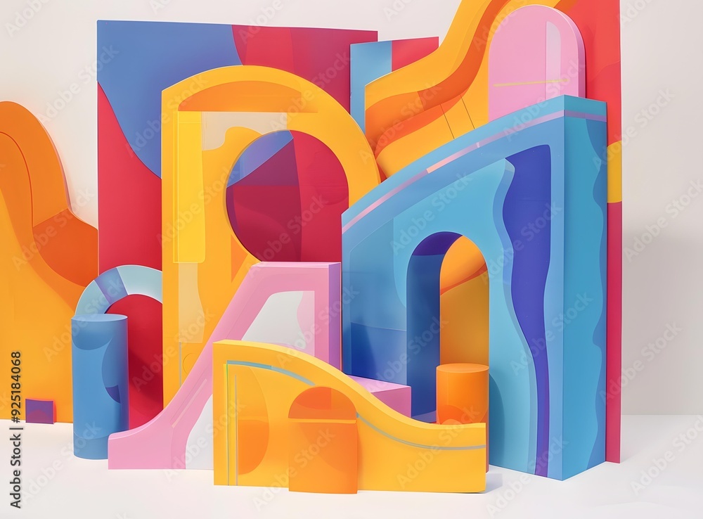 Poster abstract 3d shapes with colorful patterns and bright hues