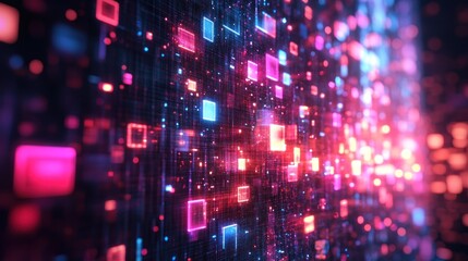 Obraz premium Abstract Digital Data Wall with Glowing Lights