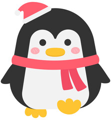 Kids hand drawn cute and colorful Christmas elements penguin