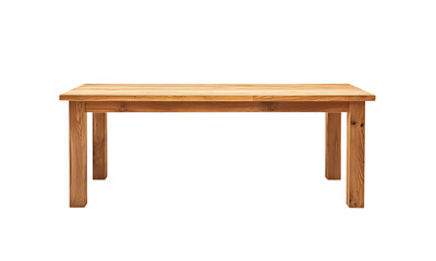 Fototapeta premium Minimalist wooden dining table with a natural finish, isolated on a white background, showcasing a simple and modern design.