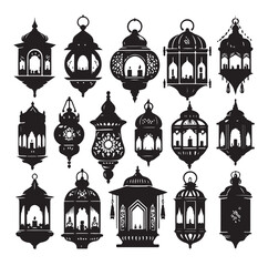 Collection of lantern silhouette vector illustration