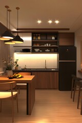 Modern Kitchen Interior Design with Wooden Cabinets and Island