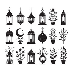 Collection of lantern silhouette vector illustration