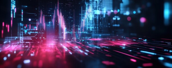 Abstract futuristic digital landscape with neon lights and vibrant colors representing technology, data, and advanced networking concepts.