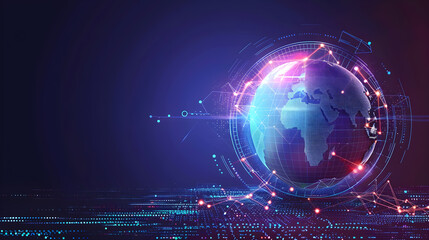 Fototapeta premium Satellite signal hologram ai technology world global