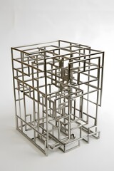 Abstract Metal Sculpture of a Cube
