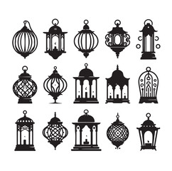 Collection of lantern silhouette vector illustration