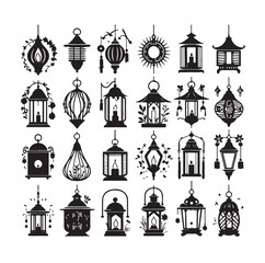 Collection of lantern silhouette vector illustration