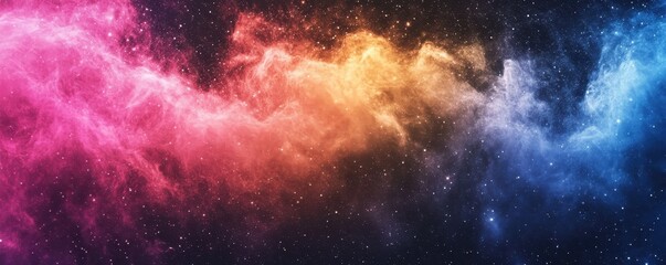 Colorful nebula cloud in a starry night sky, blending vibrant pink, yellow, and blue hues, capturing the beauty of the universe.