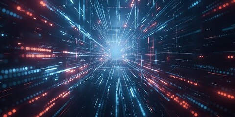 Naklejka premium Futuristic Neon Tunnel with Vibrant Lights created by ai