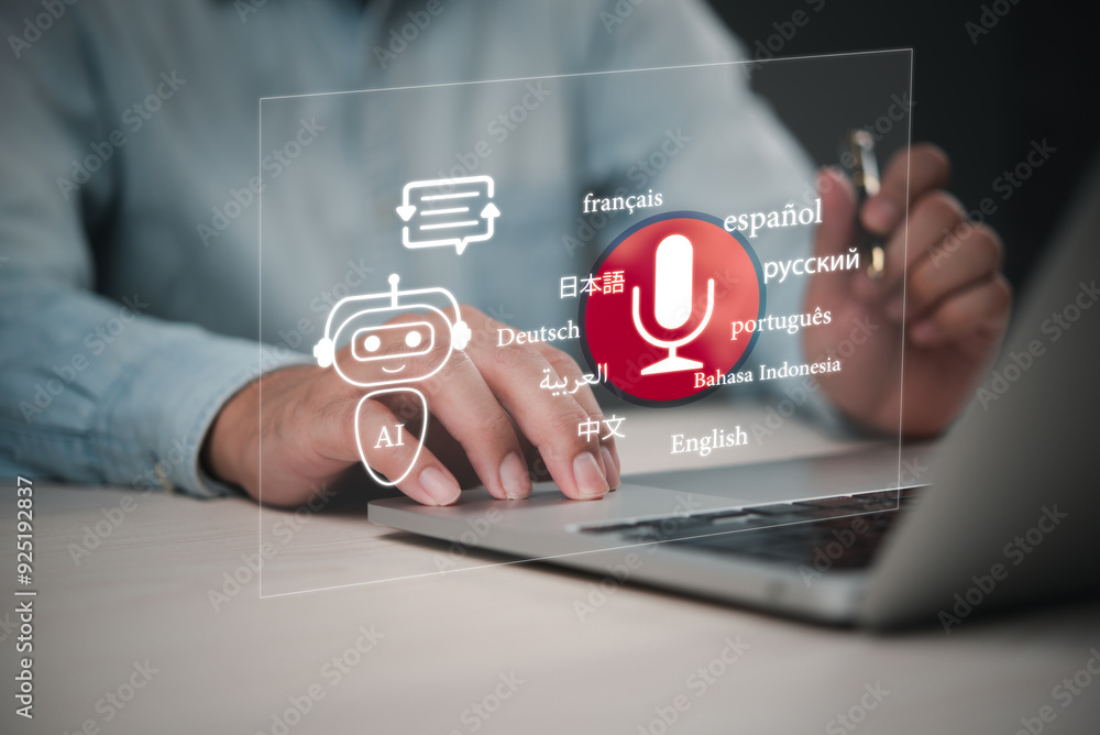 Aufkleber ai-powered chatbot interface with multilingual speech recognition icons. ideal for software, communi