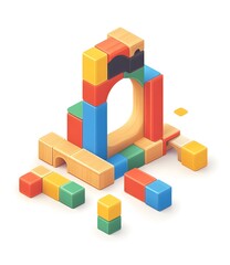 Colorful Wooden Blocks Building a Structure