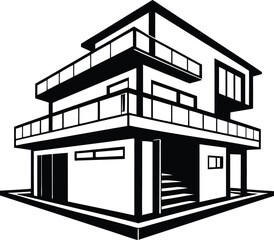 modern building illustration black and white