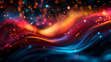 Fototapeta premium A vibrant abstract background with flowing waves and luminous orbs, creating a dynamic interplay of light and color.