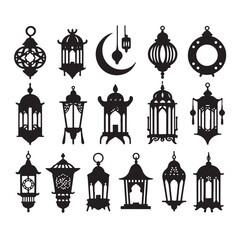 Collection of lantern silhouette vector illustration