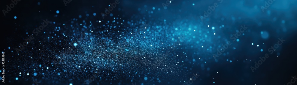 Poster mystical digital blue particles floating in a dark space background creating a mesmerizing galaxy or