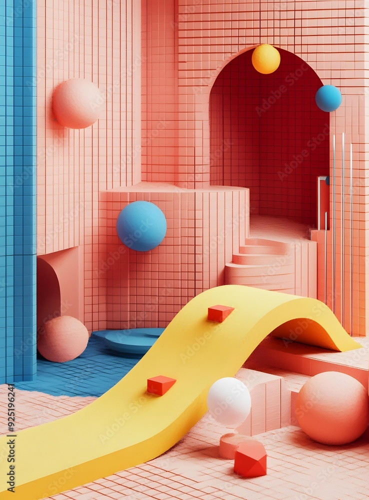 Poster abstract 3d illustration of colorful geometric shapes and patterns