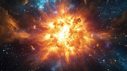 Spectacular cosmic explosion in deep space, showcasing vibrant colors and celestial phenomena. Perfect for astronomy and science concepts.