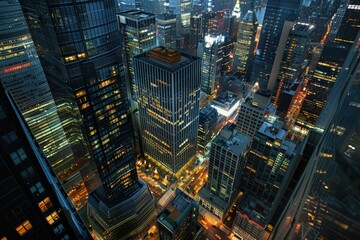 a view of a city at night from the top of a skyscraper