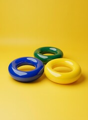 Abstract 3D Rings on Yellow Background