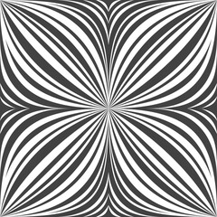 Arced lines form a petal in a square creating a seamless meditative black and white pattern. 