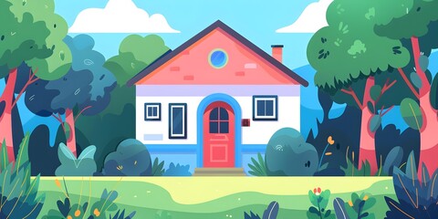 Cartoon Illustration of a House in the Woods