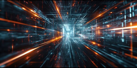 Obraz premium Futuristic Neon Tunnel with Vibrant Lights created by ai