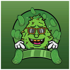 Weed Bud Cartoon With Cucumber Flavor. Weed Design For Logo, Label and Packaging Product.