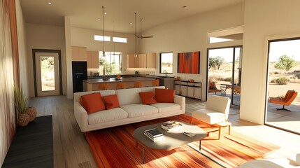 Modern Living Room Interior Design with Large Windows