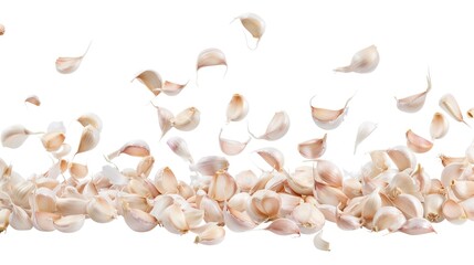 Falling garlic, isolated on white background, clipping path, full depth of field 