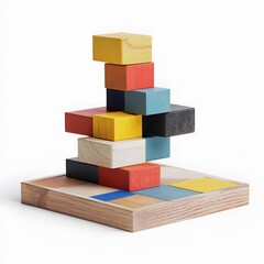 Obraz premium Colorful Wooden Blocks Stacked On Wooden Board