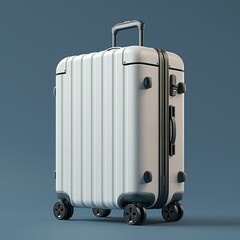 A minimalist 3D render of a travel suitcase icon, showcasing a compact and stylish design with smooth surfaces and no extraneous details. The simplicity emphasizes functionality