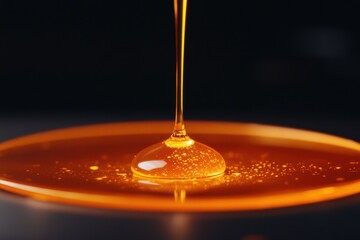 Gleaming honey pour on dark elegant background