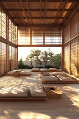 Modern Japanese Style Living Room Interior Design With Wooden Furniture