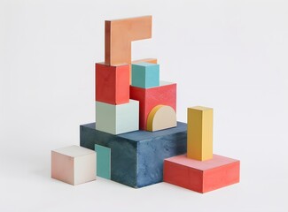 Abstract Geometric Shapes Colorful Wooden Blocks Arrangement