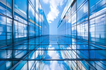 Modern Glass Building Facade With Blue Sky Reflection
