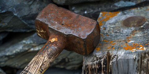 hammer on slap , hammer with blur back ground, old hammer , wallpaper for architecture 