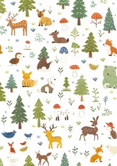 Fototapeta premium Cute Forest Animals Seamless Pattern Illustration
