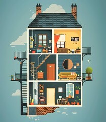Interior Design of a Three Story House With Balconies
