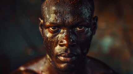 portrait of a strong sweaty black man