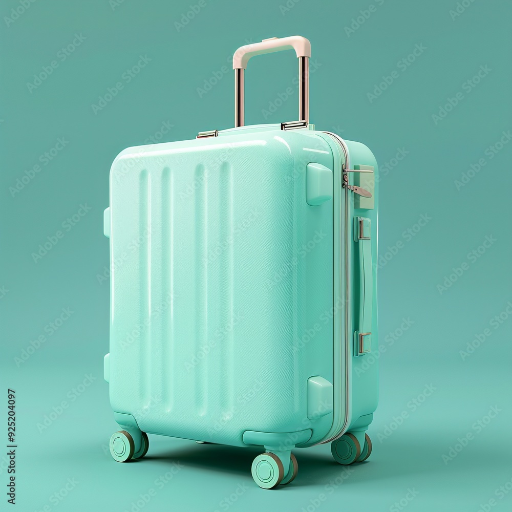 Poster a minimalist 3d render of a travel suitcase icon, showcasing a compact and stylish design with smoot
