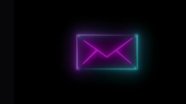 glowing neon line message icon animation on black background