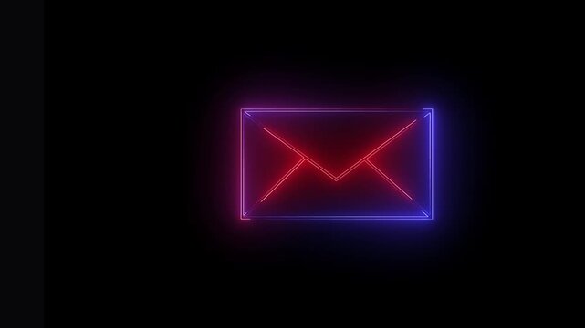 glowing neon line message icon animation .Email Notification on black background.