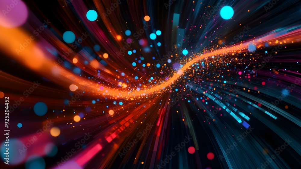 Poster vibrant abstract background with colorful light streaks, flowing particles, and dynamic motion, perf