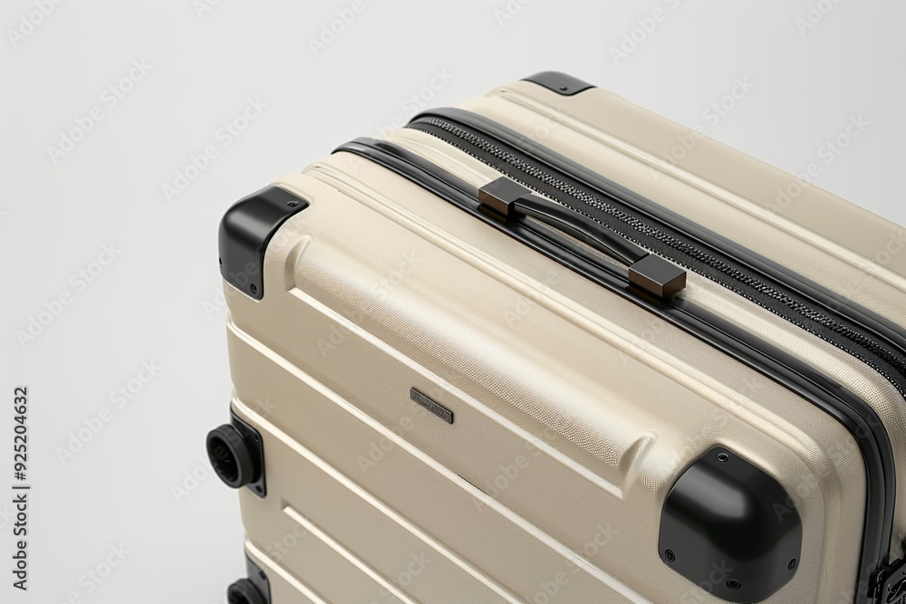 Poster a minimalist 3d render of a travel suitcase icon, showcasing a compact and stylish design with smoot