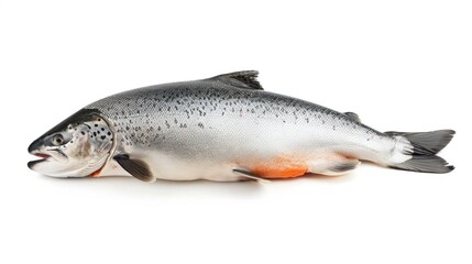 Obraz premium raw salmon, fish isolated on white background, full depth of field Stock photo --ar 16:9 --style raw --v 6 Job ID: 4451709f-785b-4812-90d1-ca91ced48341