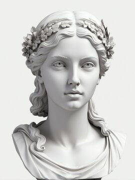 greek goddess selene marble statue head bust isolated background