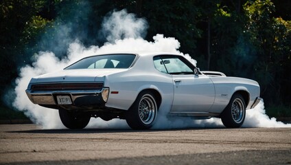 Car exhaust pipe emitting thick smoke, car fire, drifting